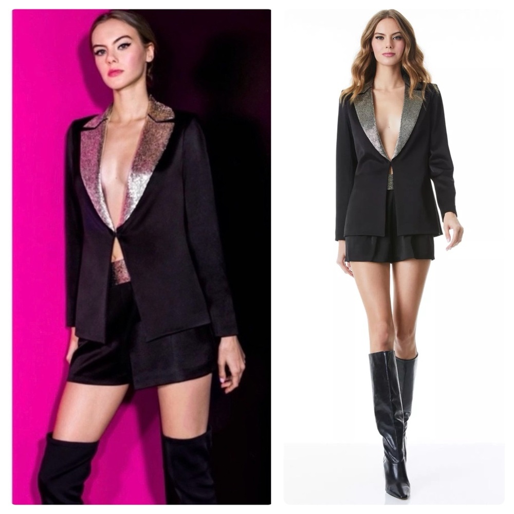 ALICE + OLIVIA Eve Embellished Norch Collar Blazer